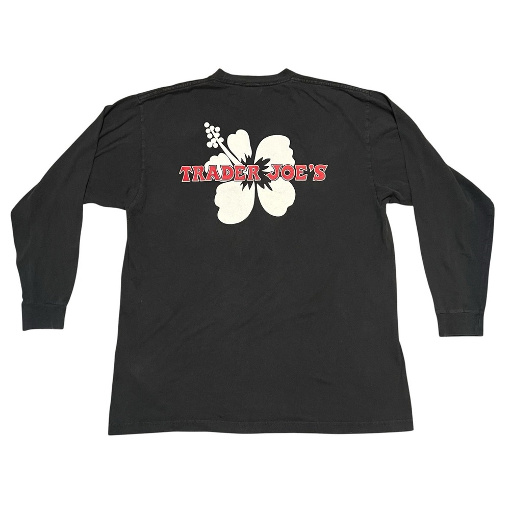Trader Joe's Long Sleeve T Shirt XL Black Hibiscus Logo Pro Tees Employee Crew - Picture 2 of 7